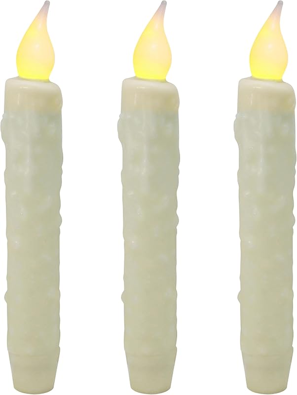 CVHOMEDECO. Real Wax Hand Dipped Battery Operated LED Timer Taper Candles Country Primitive Flameless Lights Décor, 6-3/4 Inch, Matt Black, 3 PCS in a Package