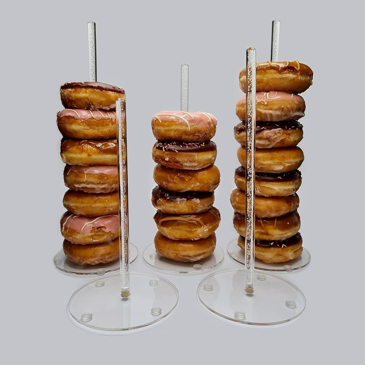 Clear Bubble Acrylic Donut Stands - 5PCS Bagel Holder Display, Reusable Doughnut Pretzel Tower for Dessert Table, Wedding Bar, Birthday Party with Built-in Copper Nut