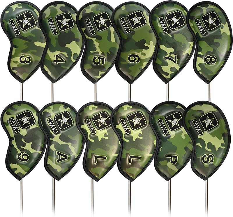 FINGER TEN Golf Iron Head Covers Value 12 Piece Set, Synthetic Leather Deluxe Club Headcover, Universal Fit Main Iron Clubs Gift Set
