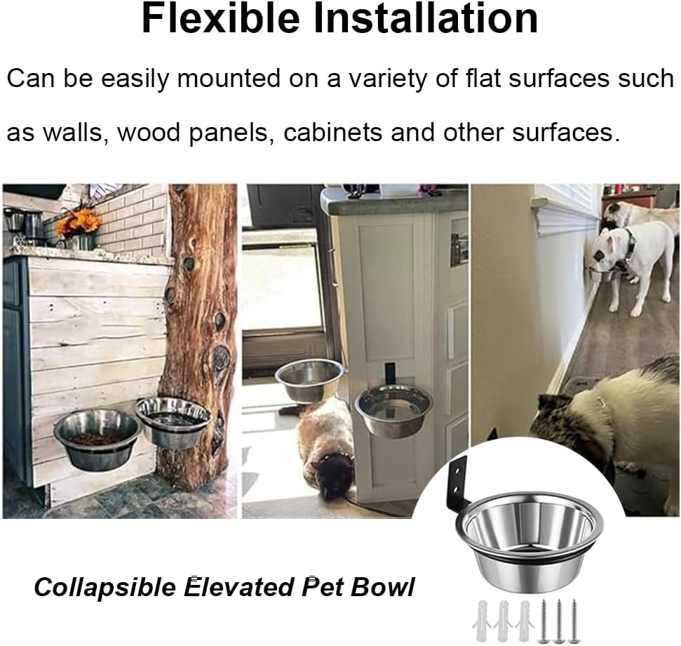 Lot de 2 gamelles murales pour chien en acier inoxydable à suspendre - Gamelles surélevées et pliables pour nourriture et eau - Pour animal domestique, chat, lapin d'Inde (30 x 7 cm)