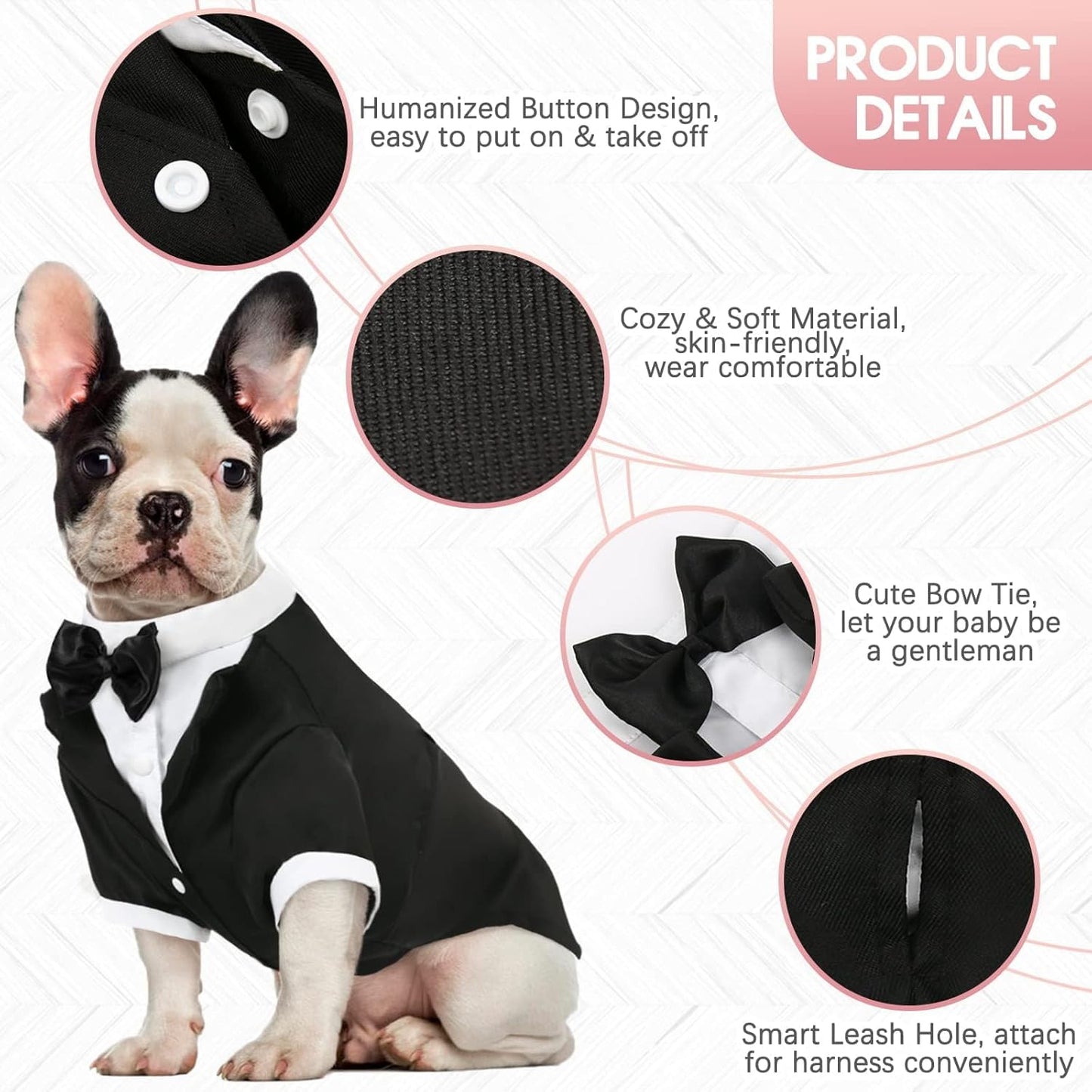 Kuoser Dog Tuxedo,Dog Wedding Suit with Bow Tie Formal Dogs Tux Pet Wedding Party Birthday Costume,Doggy Valentines Christmas Halloween Graduation Outfit Cosplay for Small Medium Large Dogs,Black L