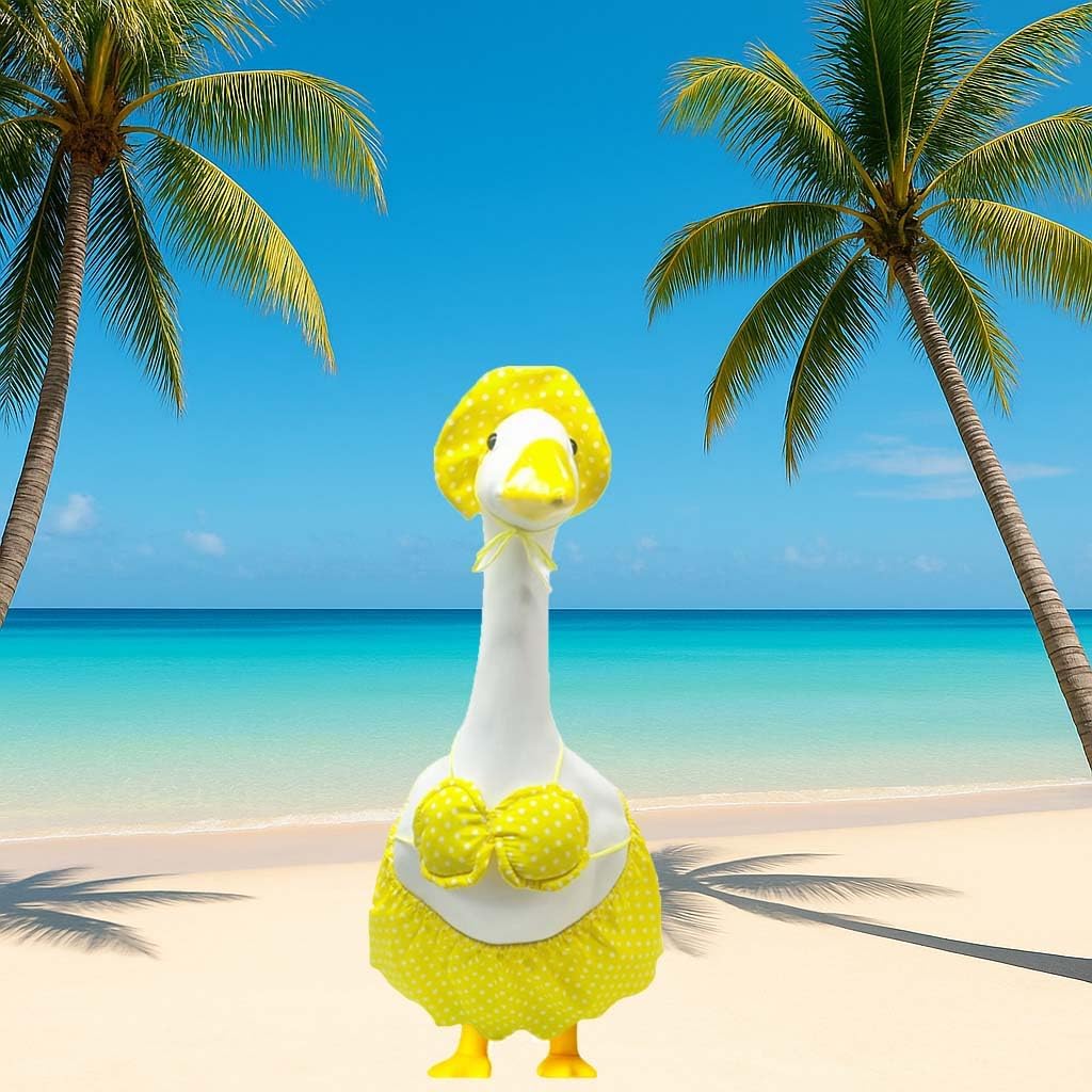 Porch Goose Summer Outfit, Porch Goose Clothes with Yellow Polka Dot, for 23"/17" Lawn Goose Statue,Goose Clothes for Yard Goose