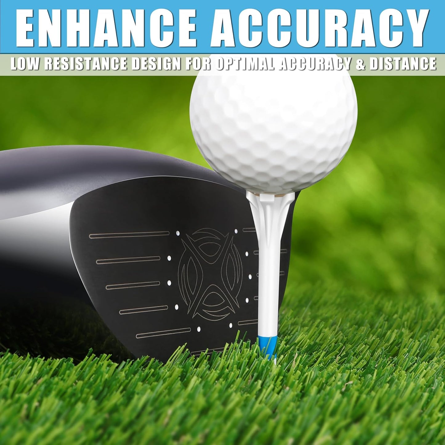 CHAMPKEY Advanced 5-Prong Plastic Golf Tees 100 Pack - 50% Ball Contact Surface Optimization with Longer Distance Performance Golf Tees Plastic