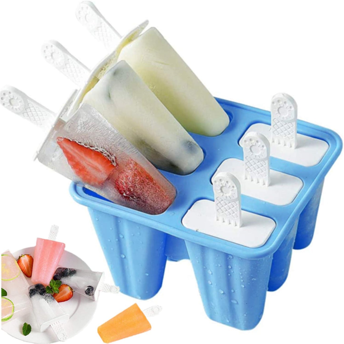 Popsicle Molds, 6 Pieces Silicone Ice Pop Models Popsicle Models Reusable Easy Release Ice Pop Maker (Dark Blue)