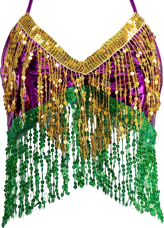 Wuchieal Women's Belly Dance Costume Sequin Bra Tassel Top with Chest Party Club Wear Bra Top