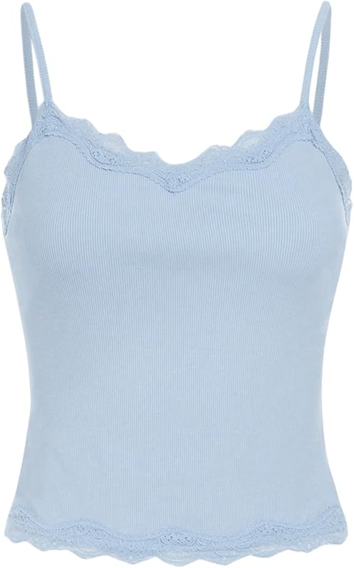 SOLY HUX Girl's Sleeveless Lace Trim Camisoles Spaghetti Strap Ribbed Crop Tank Tops