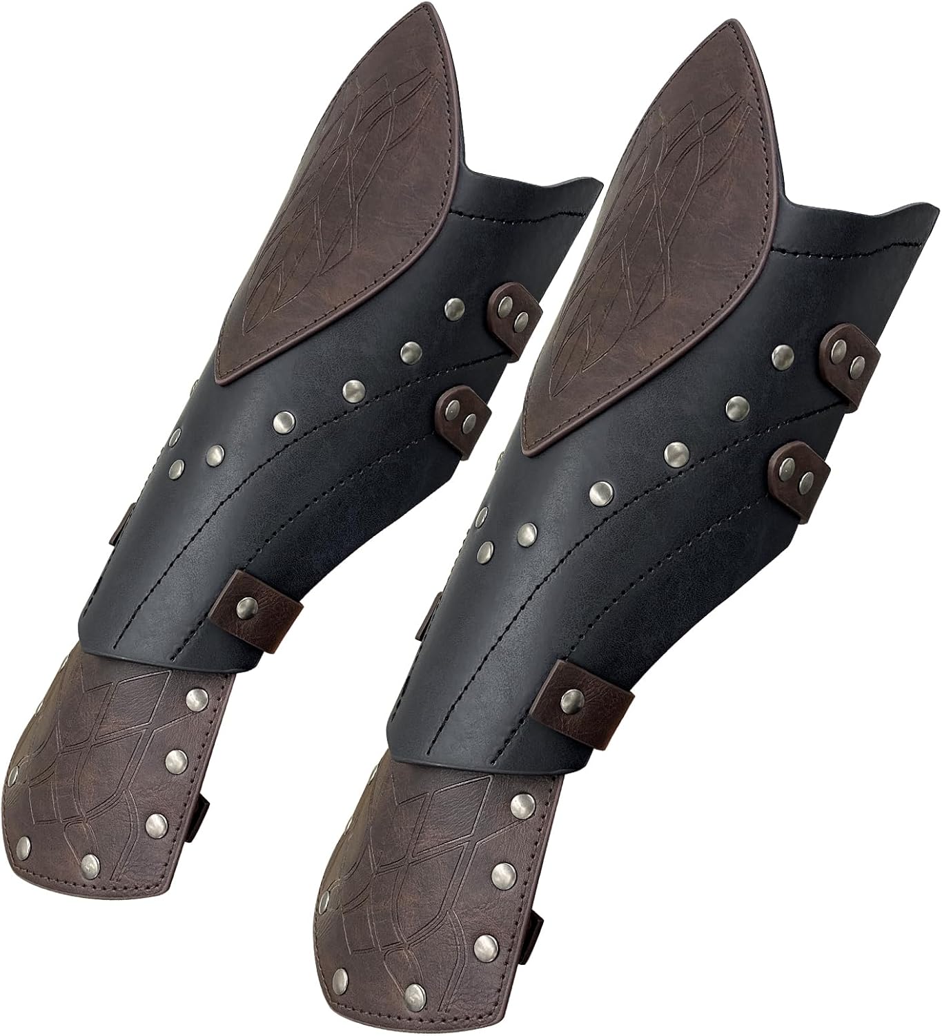 HiiFeuer Medieval Embossed Faux Leather Elf Arm Guards, Fantasy Cosplay Buckle Bracers, Knight Archer Gauntlets for LARP