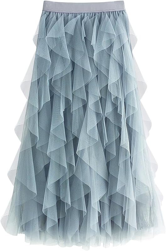 Tulle Skirts for Women Long Length Tutu Fairy Tiered Skirt A Line Mesh Elastic Waist Skirts
