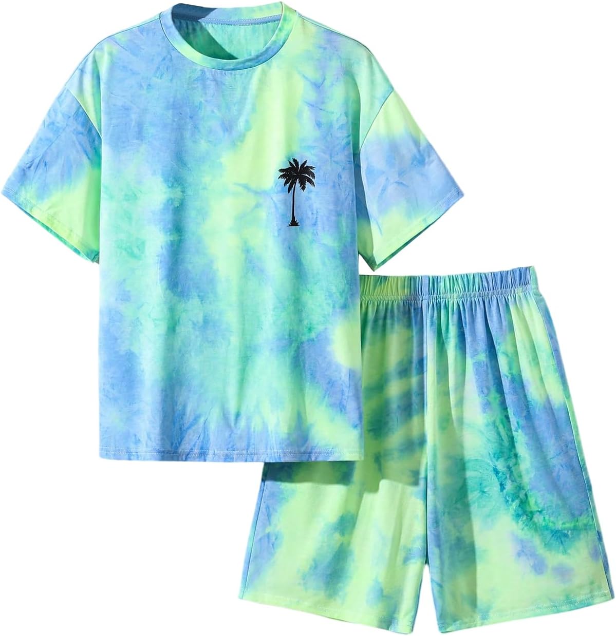 GORGLITTER Boy's Summer Outfits Letter Print Short Sleeve T Shirts Elastic Waist Track Shorts 2 Piece Clothing Set