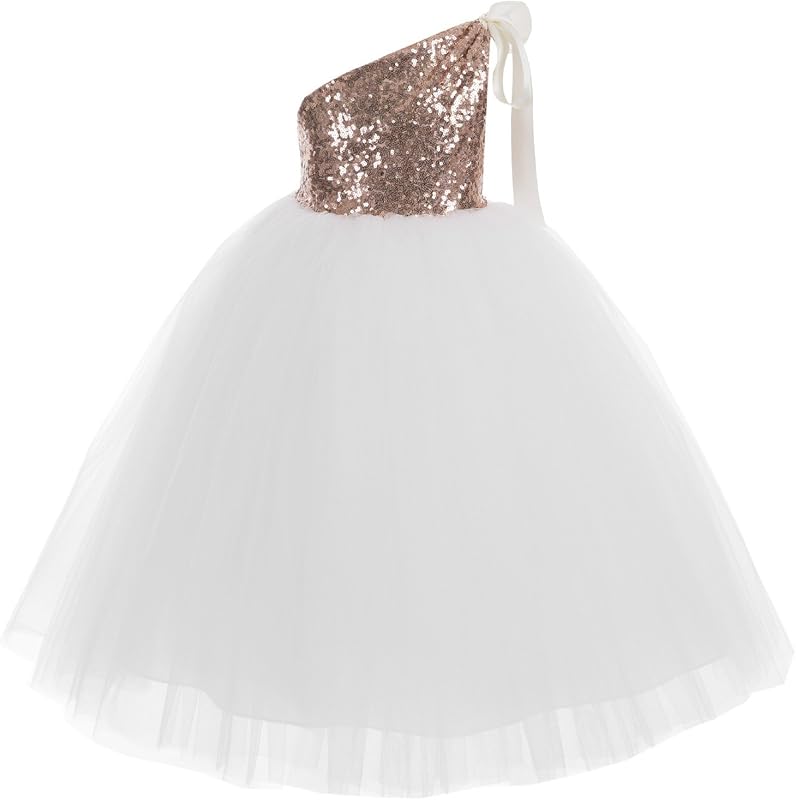 ekidsbridal One-Shoulder Sequin Tutu Flower Girl Dress Corset Dress Wedding Pageant Dresses Ball Gown Tutu Dresses