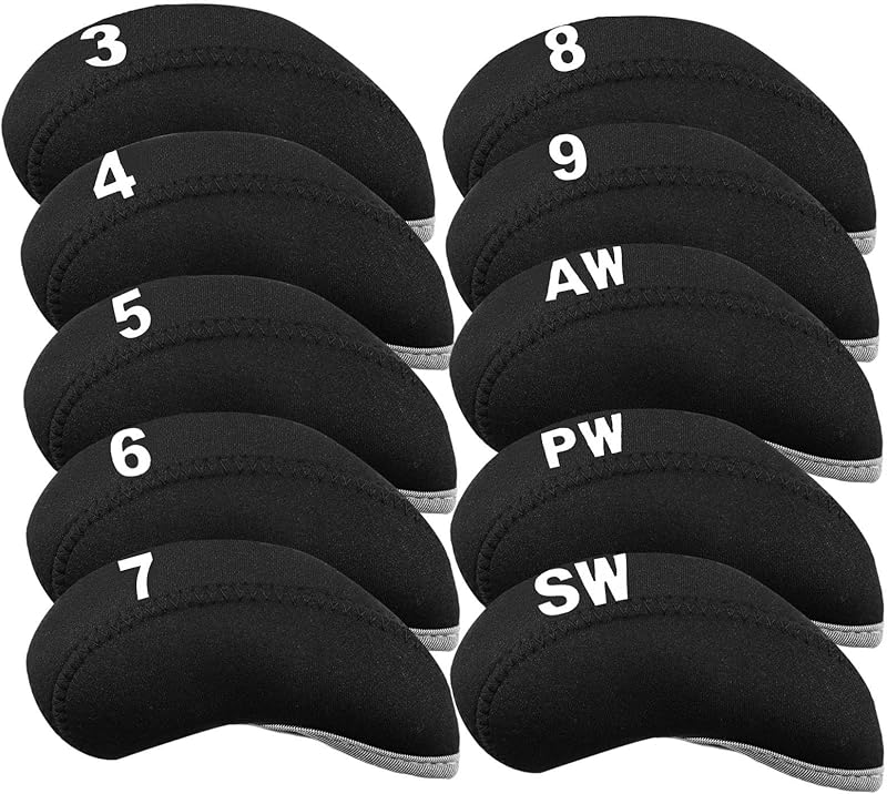 Golf Club Covers Set for Irons Neoprene Iron Head Cover Club Protector 10Pcs with/Without Top Window Accessories for Men Women