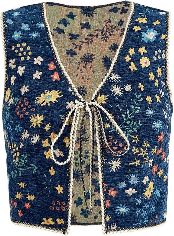 SweatyRocks Women's Floral Print V Neck Vest Tie Front Sleeveless Boho Vests Tops