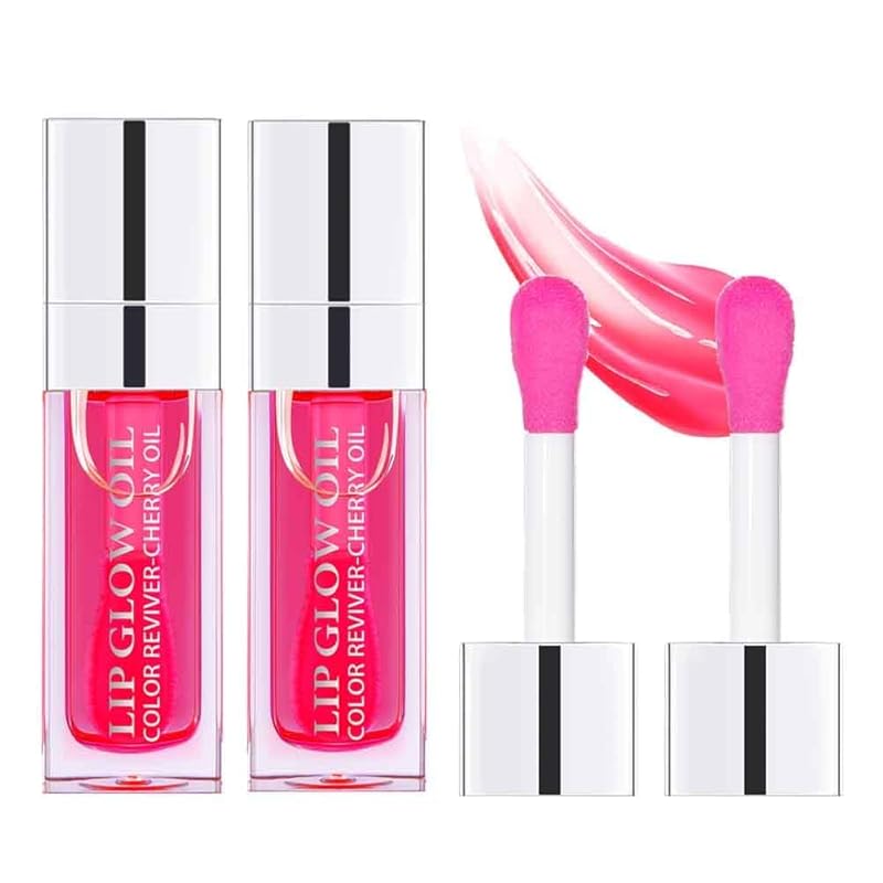 Hydrating Lip Glow Oil, Plumping Lip Oil, Tinted Lip Balm Lip Care, Transparent Toot Lip Oil, Moisturizing Lip Gloss, Non-Sticky Long Lasting Lip Oil Gloss, Lip Plumper Gloss (Pink)