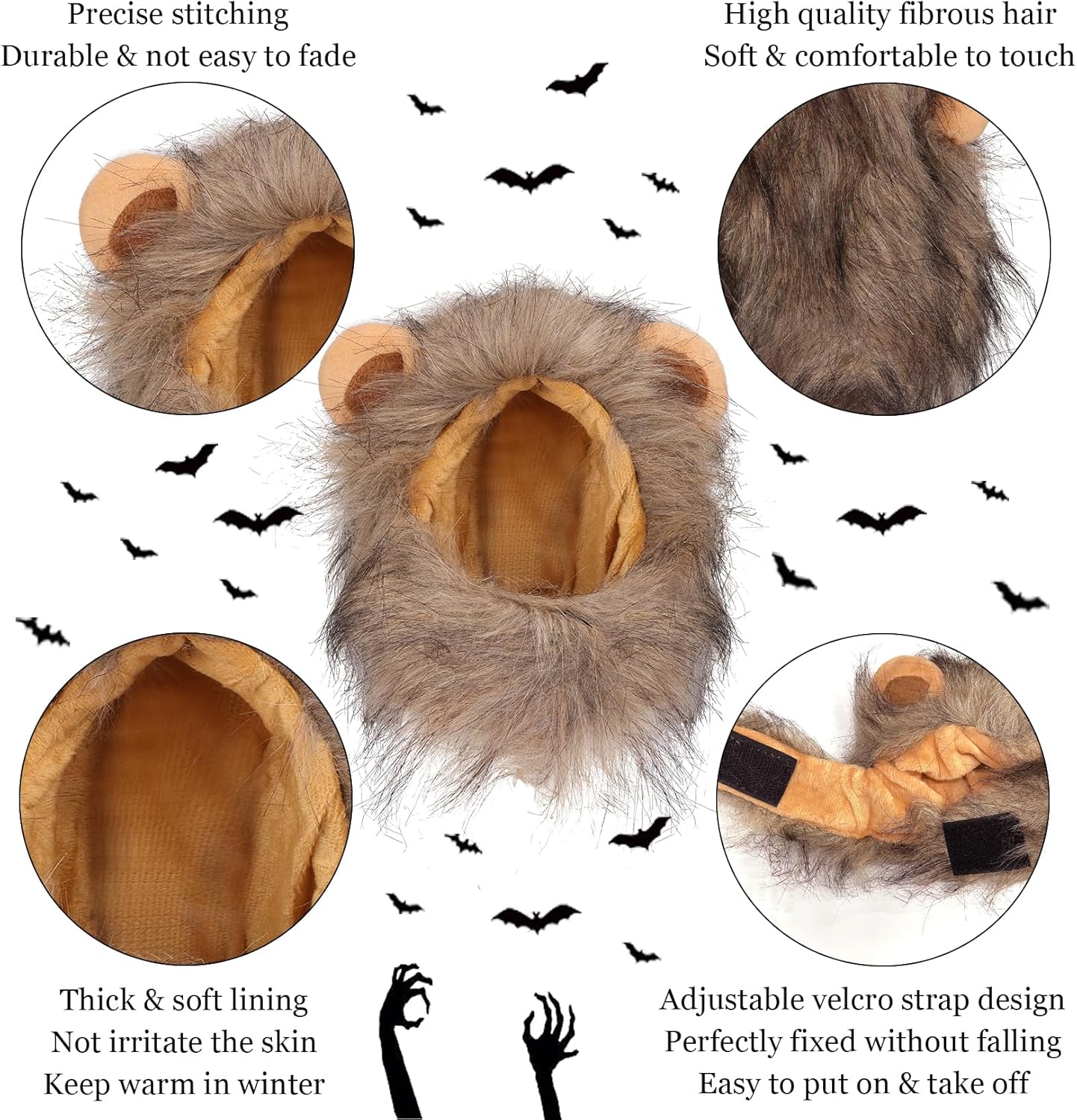 Cat Lion Mane Halloween Costume for Small Cats & Puppy– Pet Costume for Halloween, Cat Birthday, Cat Cosplay, Cat Outfits, Pet Clothes (Grey)