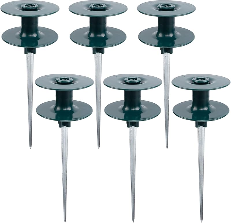 Twinkle Star 10 Inch Garden Hose Guide Spike, Rust Free Zink Sturdy Metal Stake, Heavy Duty Dark Green Spin Top, Keeps Garden Hose Out of Flower beds, for Plant Protection, 2 Pack