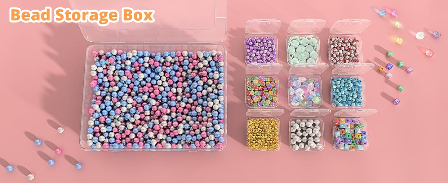 Mathtoxyz Bead Organizer Box, 62Pcs Small Bead Organizers and Storage Plastic Cases Mini Clear Bead Storage Containers Boxes with Hinged Lid and Rectangle for Bracelet Making DIY Jewelry Craft Nail