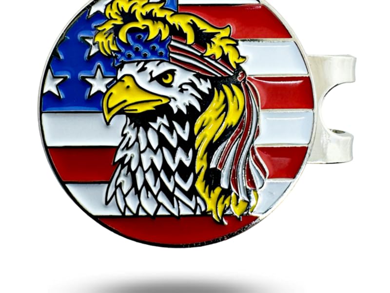 Bald Eagle Bandana Golf Ball Marker and Hat Clip - American Flag Bald Eagle Golf Ball Markers and Hat Clip - Magnetic Novelty America Golf Ball Marker Hat Clip - USA Golf Ball Markers and Hat Clip