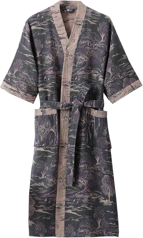 PRINCESS BRIDE 3/4 Sleeve Close Skin Cotton Gauze Summer Breathable Soft Pajamas Spa Bath Quick Dry Robe for Couples