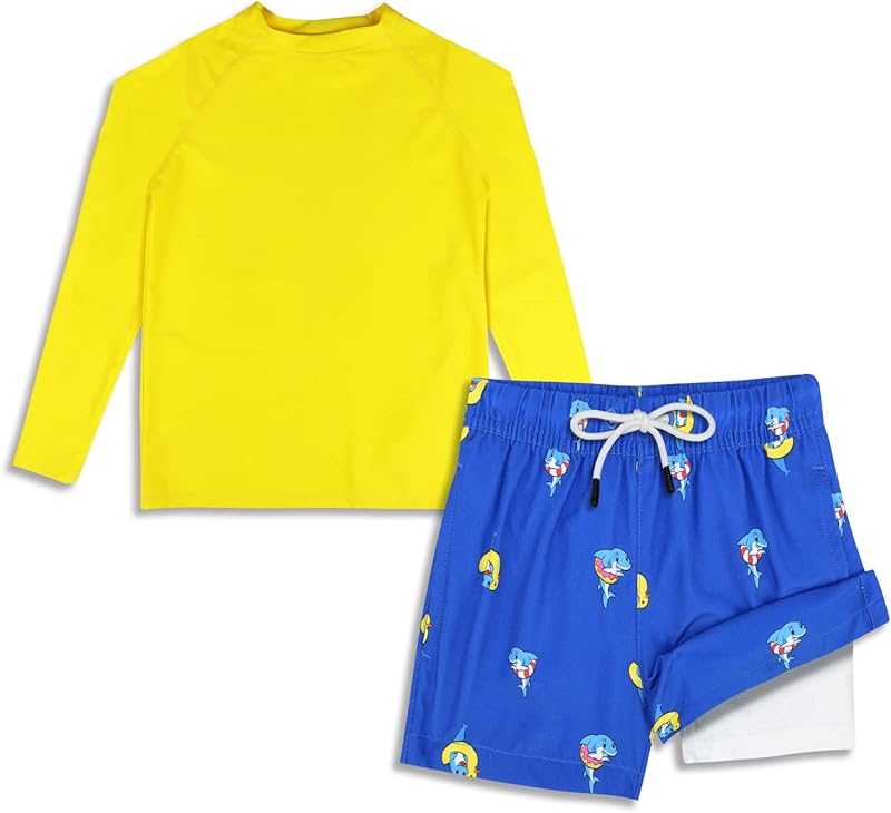 MILANKERR Toddler Boys Rash Guard Sets,Swim Trunks with Compression Liner UPF50+