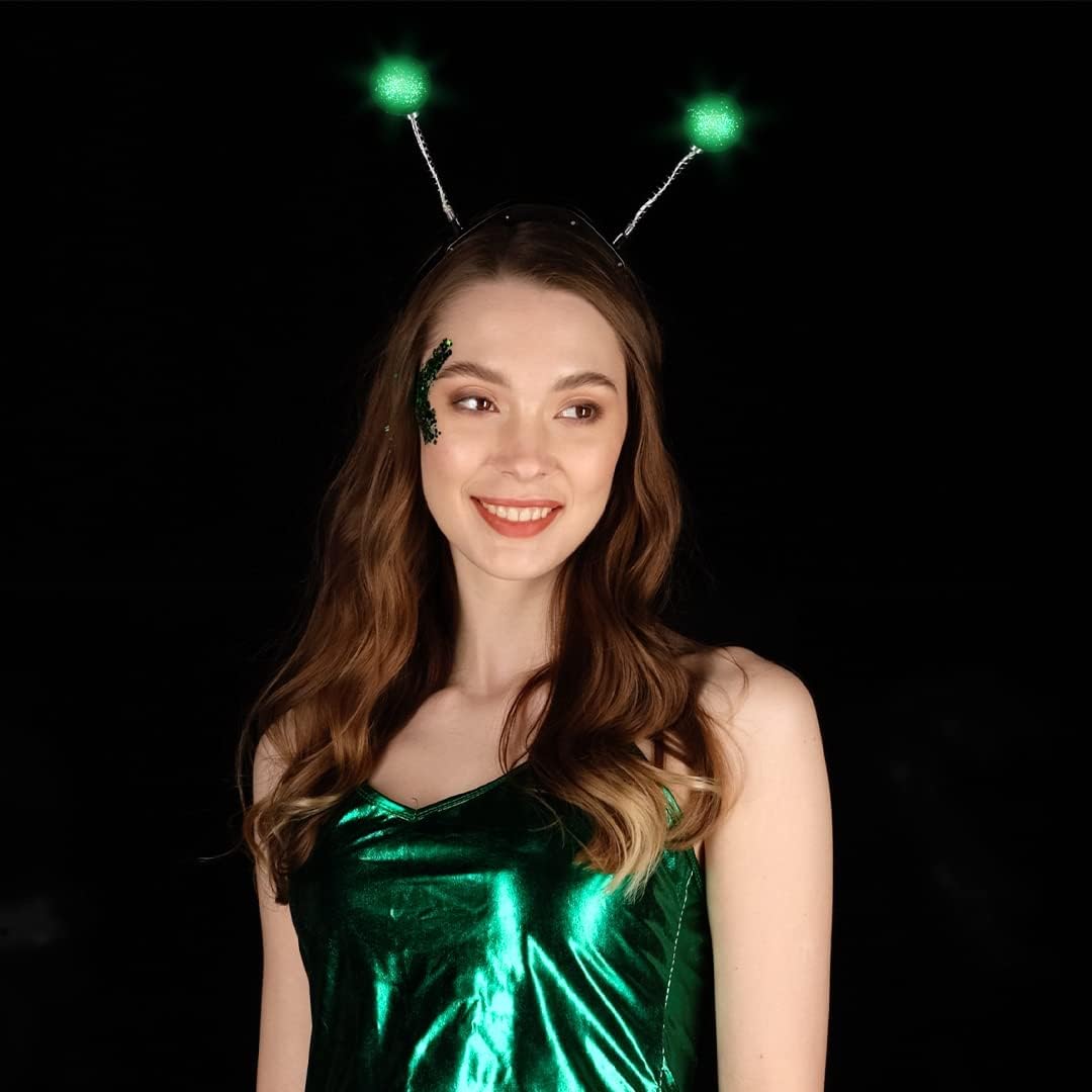 Funcredible Green Martian Sparkly Antenna Headband - Space Accessories