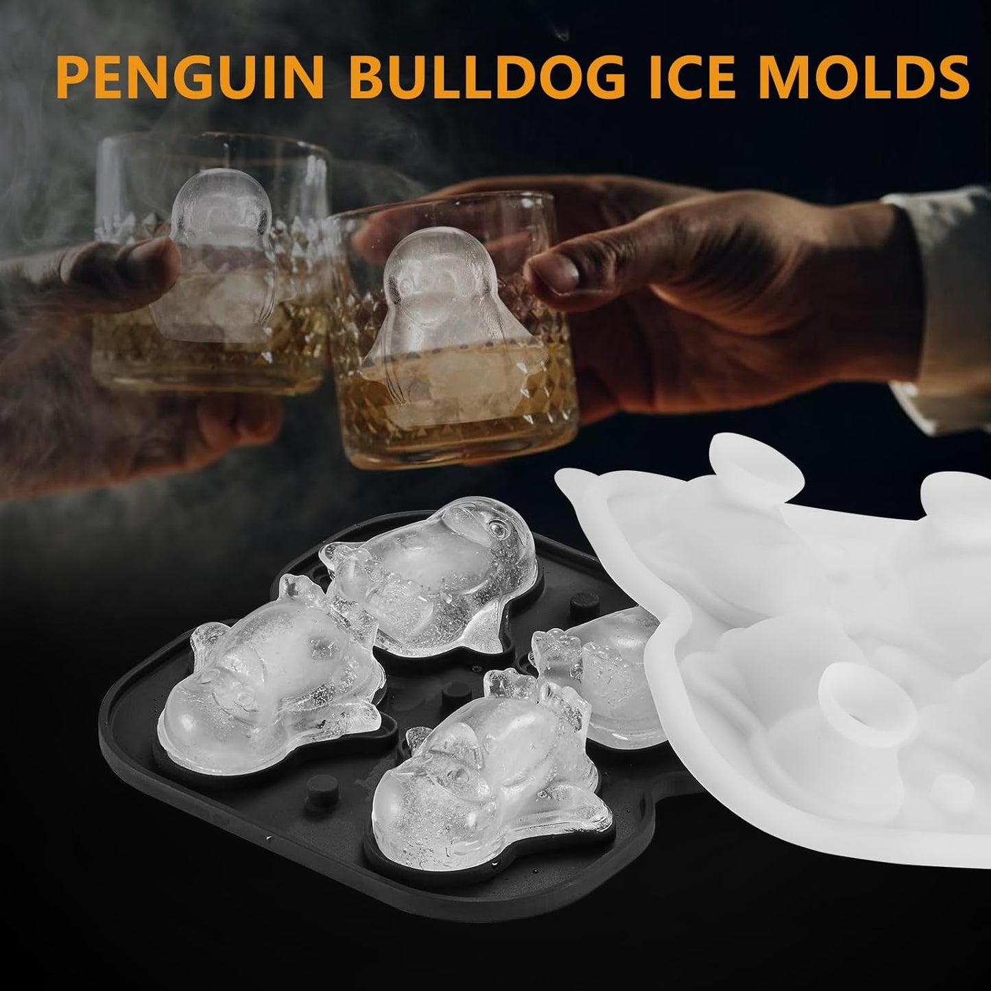 Penguins Ice Cube Tray Fun Shapes, Odd Novelty Cute Penguin Gifts, 2.2" Large Silicone Whiskey Ice Mold for Cocktails,Bourbon,Brandy, w/Funne