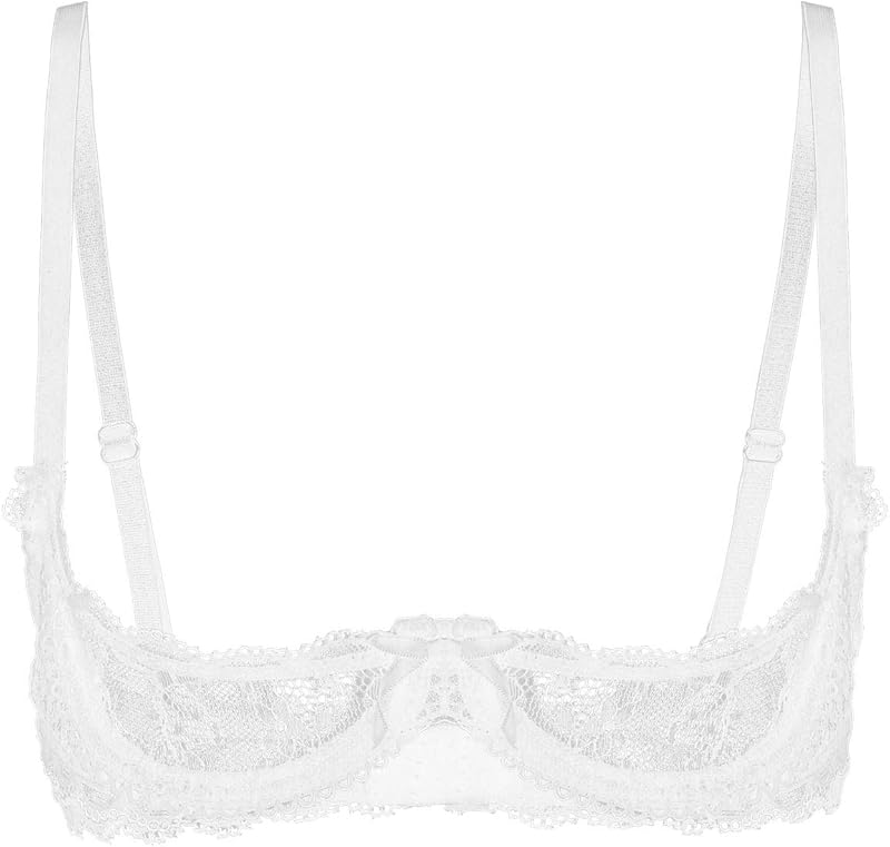Freebily Womens Sheer Lace Exposed Nipples Support Shelf Bra Wire-Free Unlined Bralette