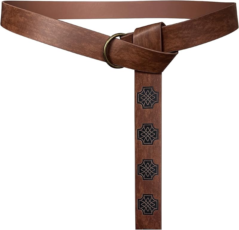HiiFeuer Medieval Embossed PU Leather O-Ring Belt, Retro Renaissance Knight Belt