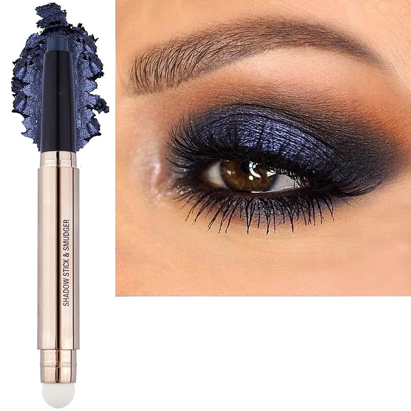 2 in 1 eyeshadow stick and Sponge Makeup Brush, Smooth Cream Shimmer Shadow Pencil Long Lasting Waterproof Eye Shadow Highlighter Stick Makeup , Hypoallergenic Highlighter Multi-Dimensional eyes Look
