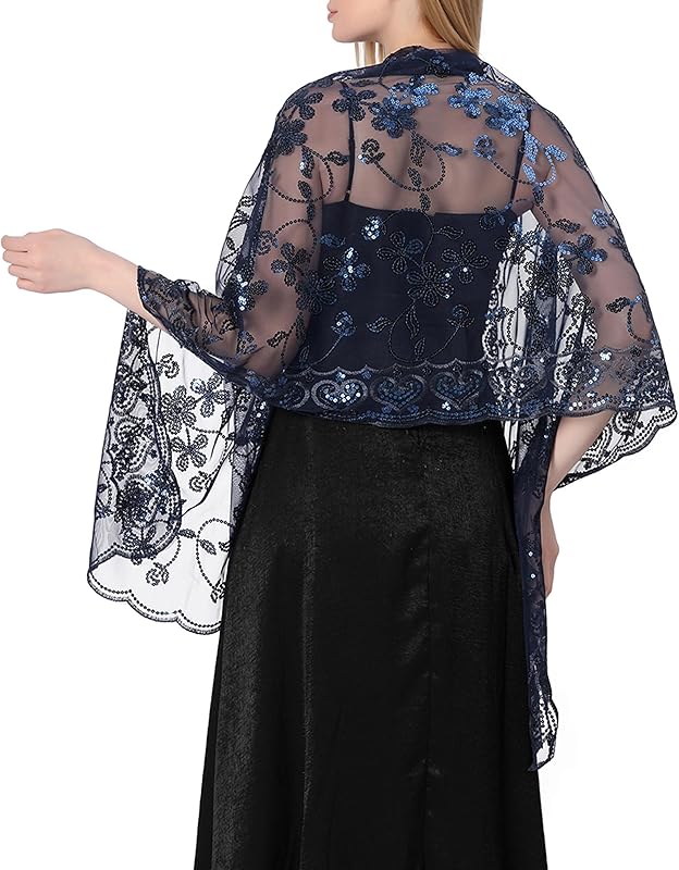 Shawls and Wraps for Evening Dresses,Women Formal 1920s Sequin Flower Sheer Shawls and Wraps for Wedding-