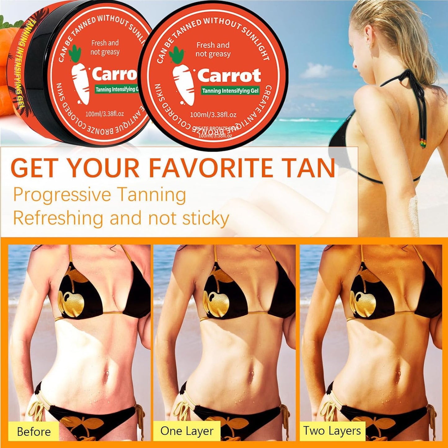 Carotene Tanning Gel, Carrot Tanning Gel, Luxury Intensive Tanning Gel, Tanning Accelerator Cream Gel for Natural Tan Skin, Tanning Gel for Outdoor Sun & Sunbeds (1PC)