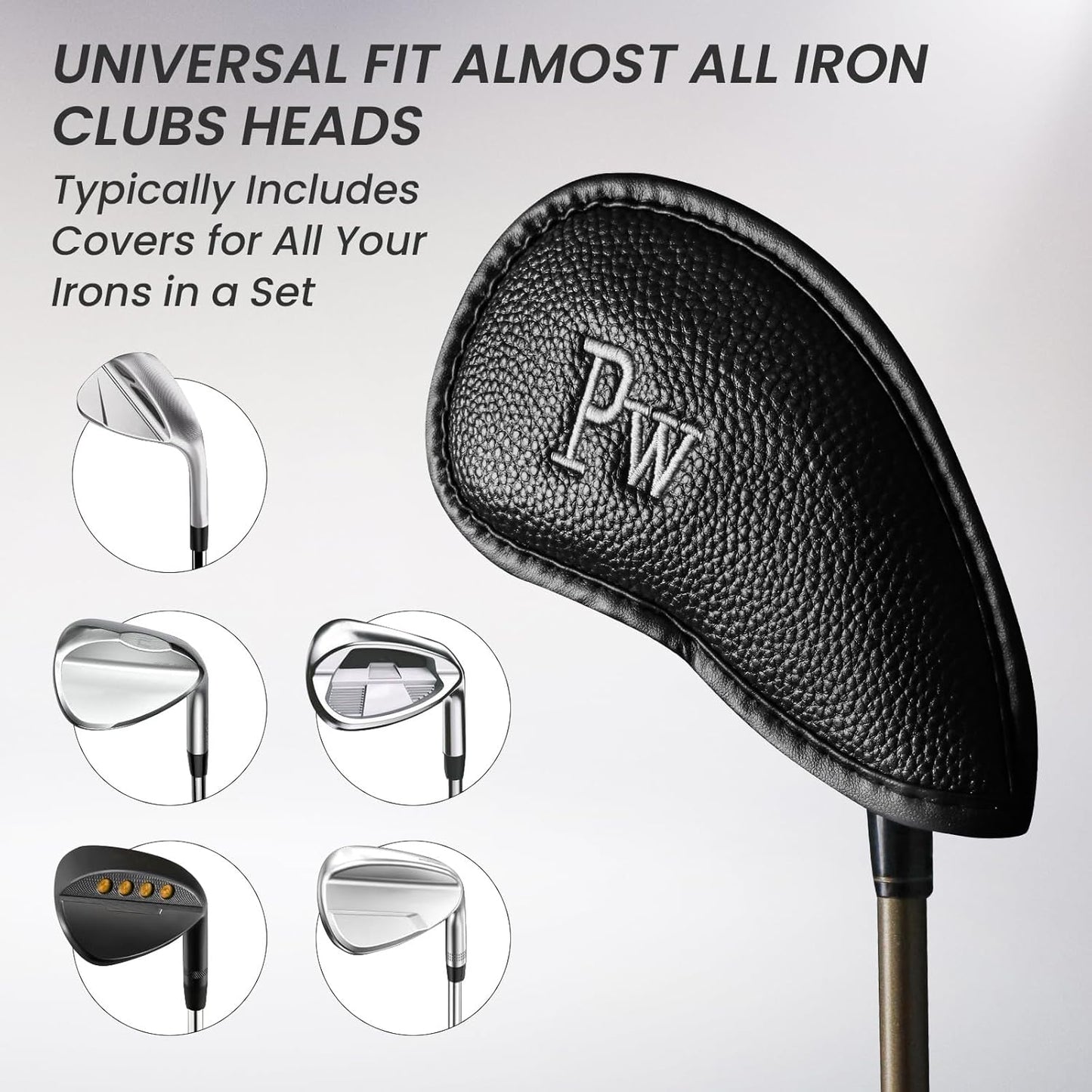 FINGER TEN Golf Iron Head Covers Value 12 Piece Set, Synthetic Leather Deluxe Club Headcover, Universal Fit Main Iron Clubs Gift Set