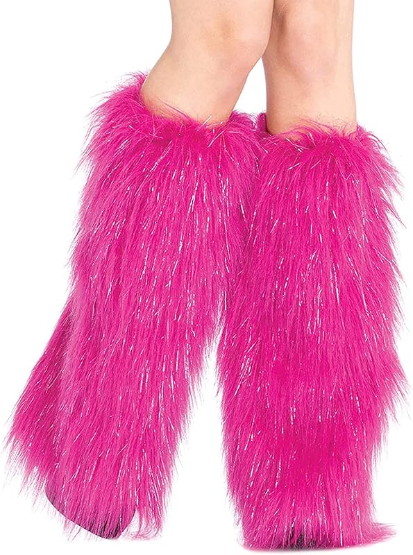 FHQHTH Fuzzy Faux Fur Leg Warmers Fur Heels Long Boots Cuff Cover has Elasticity One Pair Dionysia Boot cover Carnival 18"