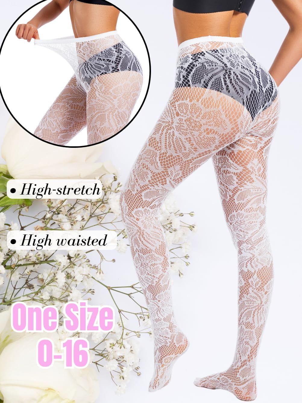 Sexy Lace Tights For Women, High Waisted Fishnet Stockings Concert, Floral Patterned Pantyhose Leggings Rave Outfits