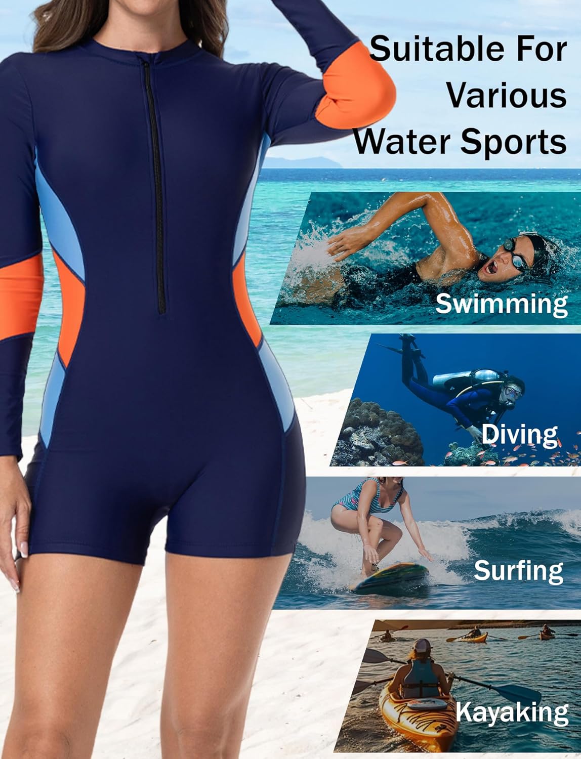 FEOYA Women’s One Piece Boyleg Bottom Surfing Swimsuit Long Sleeve Rash Guard UPF 50+ Bathing Suit Swimwear 2025