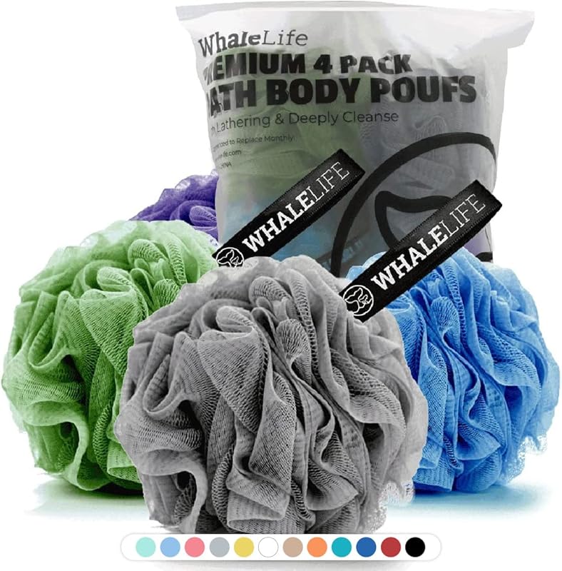 Loofah Sponge Bath Sponge for Women Men 4 Pack (Purple Brown Green Blue)