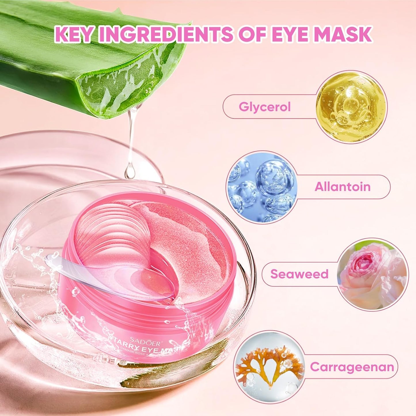 Brightening Eye Masks-120 PCS,Under Eye Patches for Puffy Eyes & Dark Circles Treatments with Hyaluronic Acid,Reduce Wrinkles and Fine Lines Undereye(Rose)