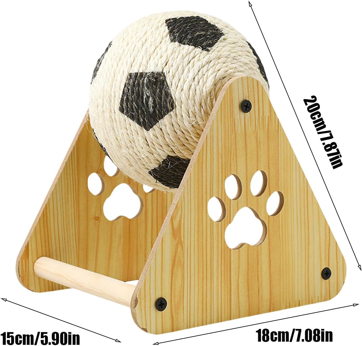 Kugelkratzer für rotierende Katze mit Holzsockel Fußballspielzeug Selbstspiel mit integrierter Nagelfeile | Interaktive Bewertung für Übungen und Anreicherung für Kätzchen und Katzen im Innenbereich |