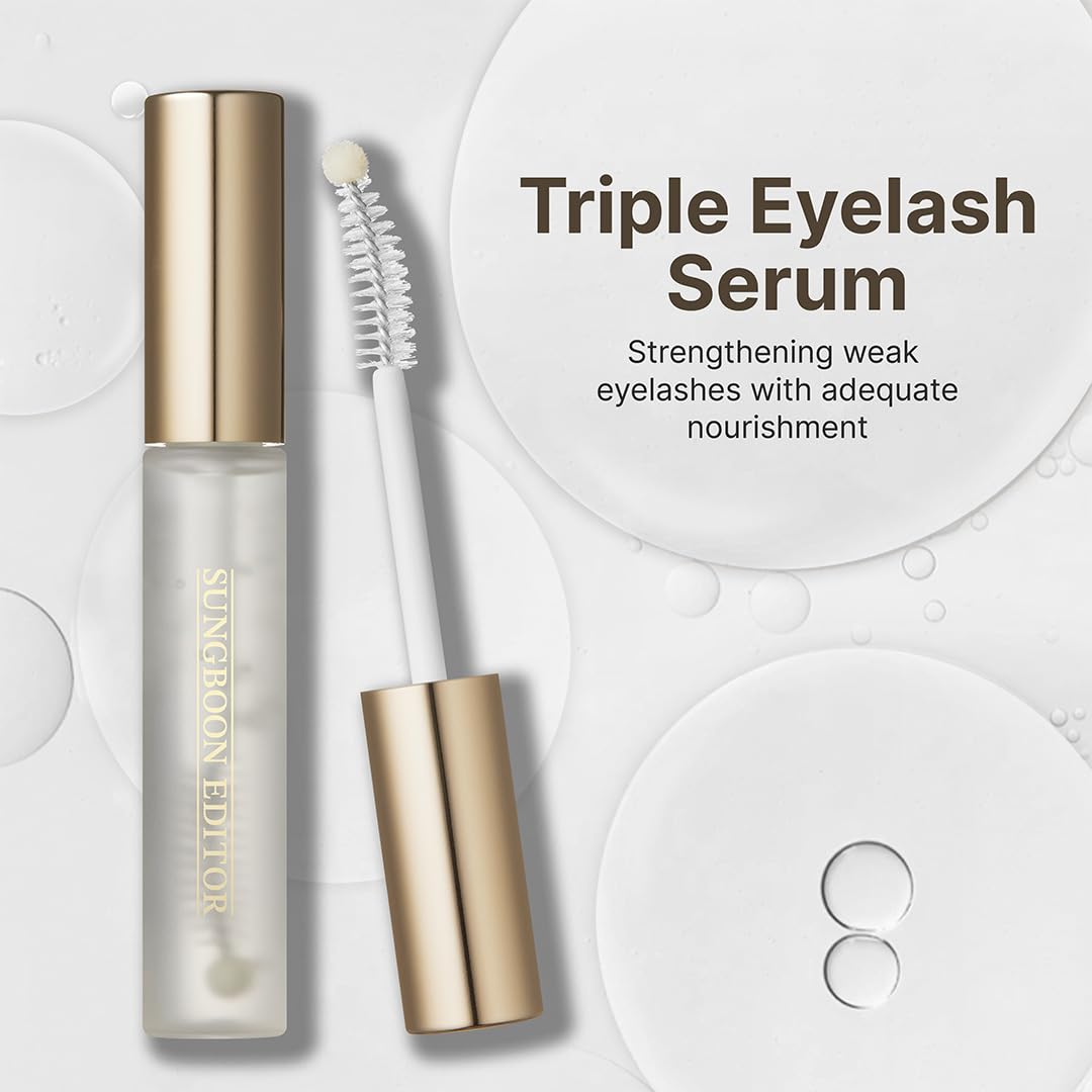 SUNGBOON EDITOR Triple Active Eyelash Serum | Strengthens and Nourishes Weak,Damaged Lashes | C-Curl Brush and Ball Tip Design | Gentle, Tear-Like pH for Daily Use | Korean Eyelash Care Serum