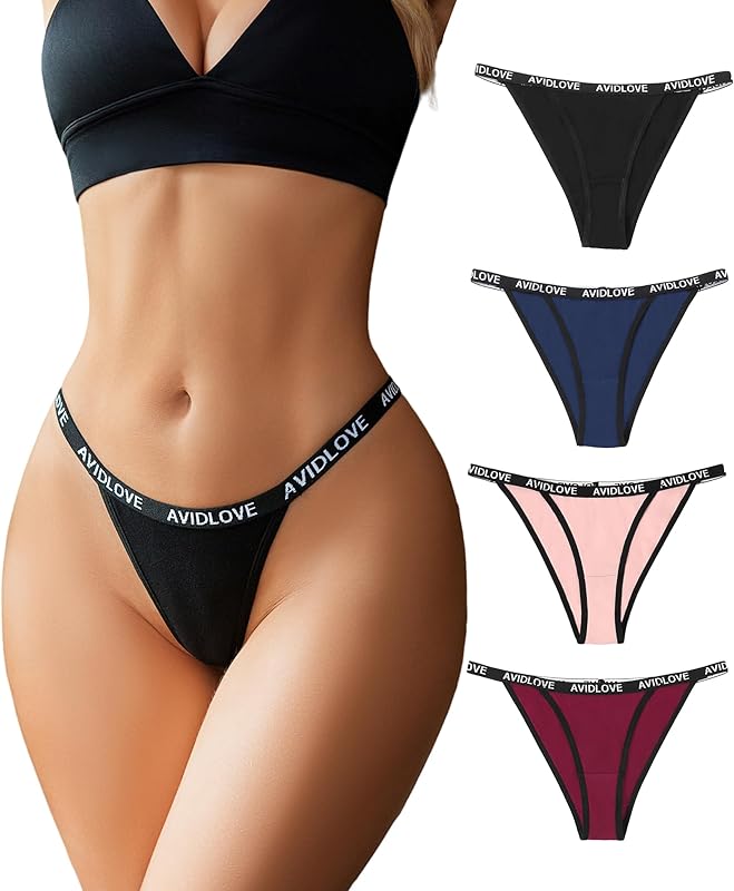 Avidlove Womens Underwear Cotton String Bikini Panties Ladies Low Rise Hipster Sexy High Cut Cheeky Underwear