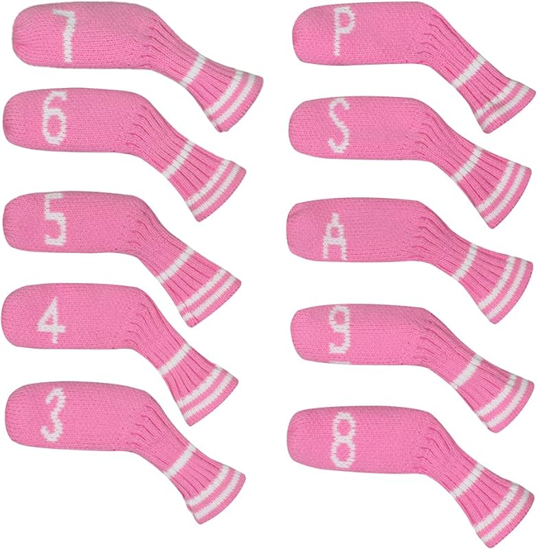 Scott Edward 1/7/10 Pcs Knitted Golf Club Head Covers for Irons Wedge Cuteness and Basically Socks Shape Washable Golf Club Head Protector on Classic Stripes Style,Double Sided Customization