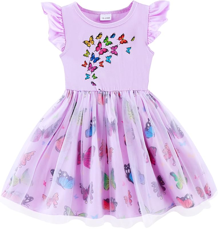 Little Girls Tulle Tutu Dress - Toddler Kids Flutter Sleeve Princess Sundress Casual Summer Outfit Clothes for 2-7Y