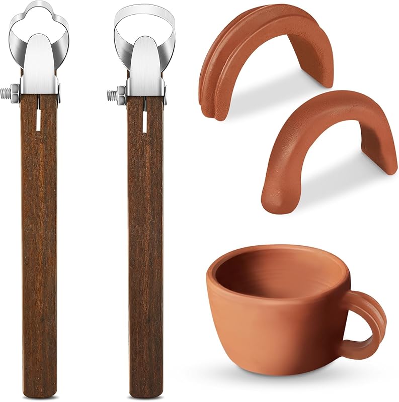 Therwen 2 Pcs Sculpture Scraper Pottery Carving Tool Pottery Cup Handle Shape Clay Extruder Tool Teacup Mug Handgrip Clay Cutters with Wooden Handle for Ceramic Sculpture Craft(Classic Style)