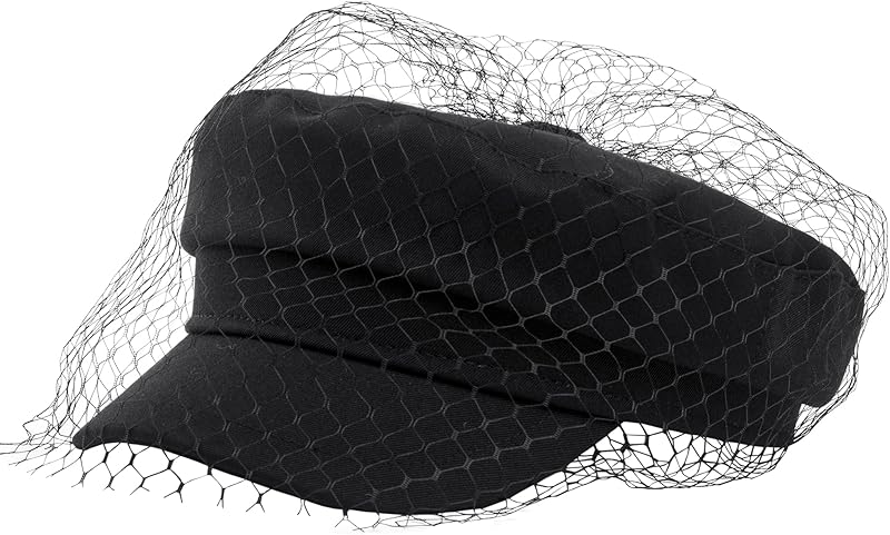 Beret Hats for Women PU Leather Newsboy Fiddler Cap with Veil Casual Baker Boy Captain Hat