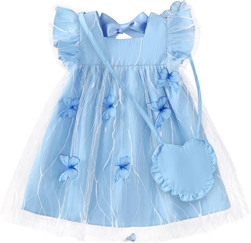 Kucnuzki Baby Girl Clothes Toddler Girls Summer Fairy Tulle Dress Ruffle Fly Sleeve Casual Sundress Cute Outfit for Kids
