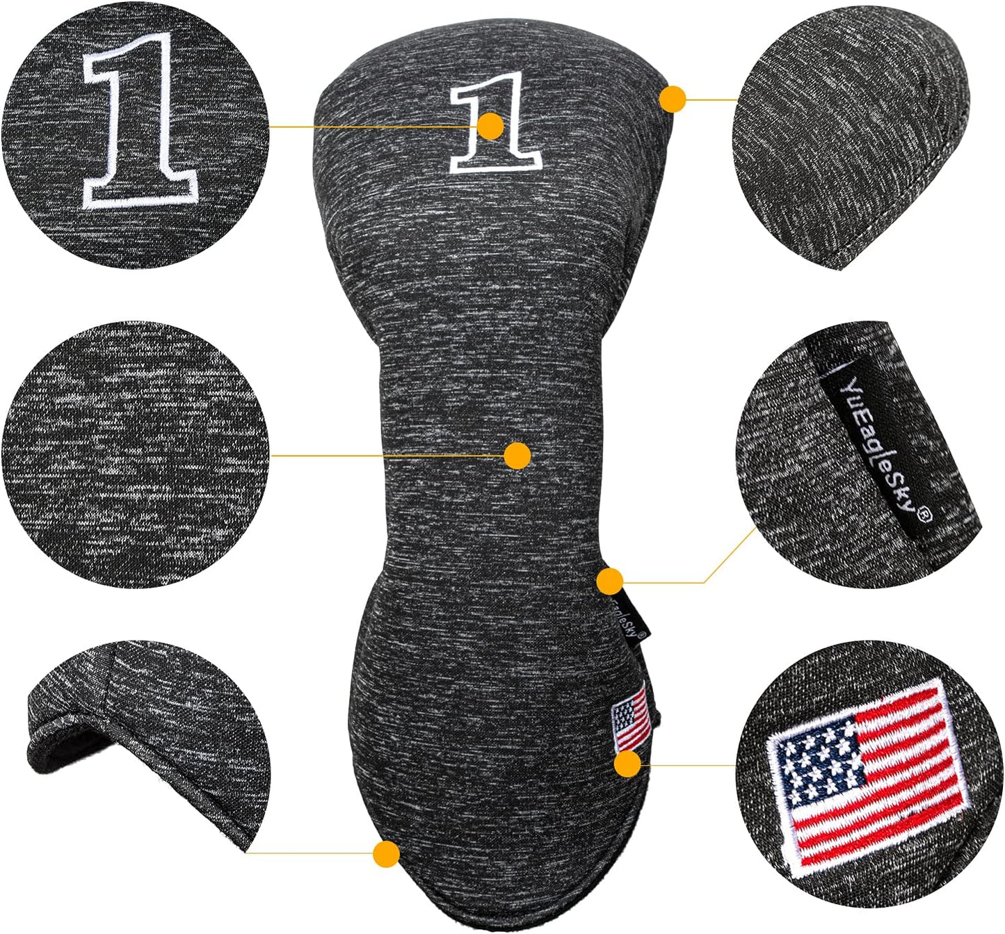 Golf Head Covers Driver Fairway #3#5 Hybrid USA Flag Memory Foam, for Men Women (Grey or White)