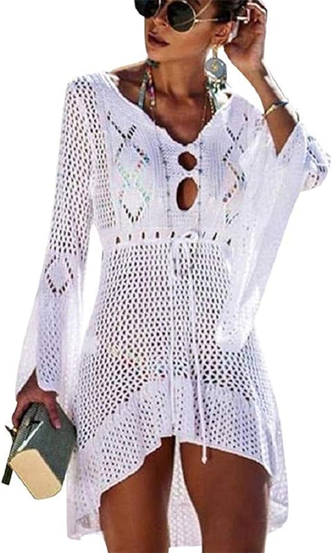 TMEOG Strandkleider Damen Kurze Kleid Badeanzug Bikini Spitze Crochet Cover Up