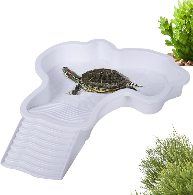 Piscine Tortue Terrestre Mangeoire, Plat d'eau Bassin pour Tortue de Piscine avec Rampe, Bol d'eau pour Reptiles avec Échelle, Bassin de Douche pour Terrasse (A)