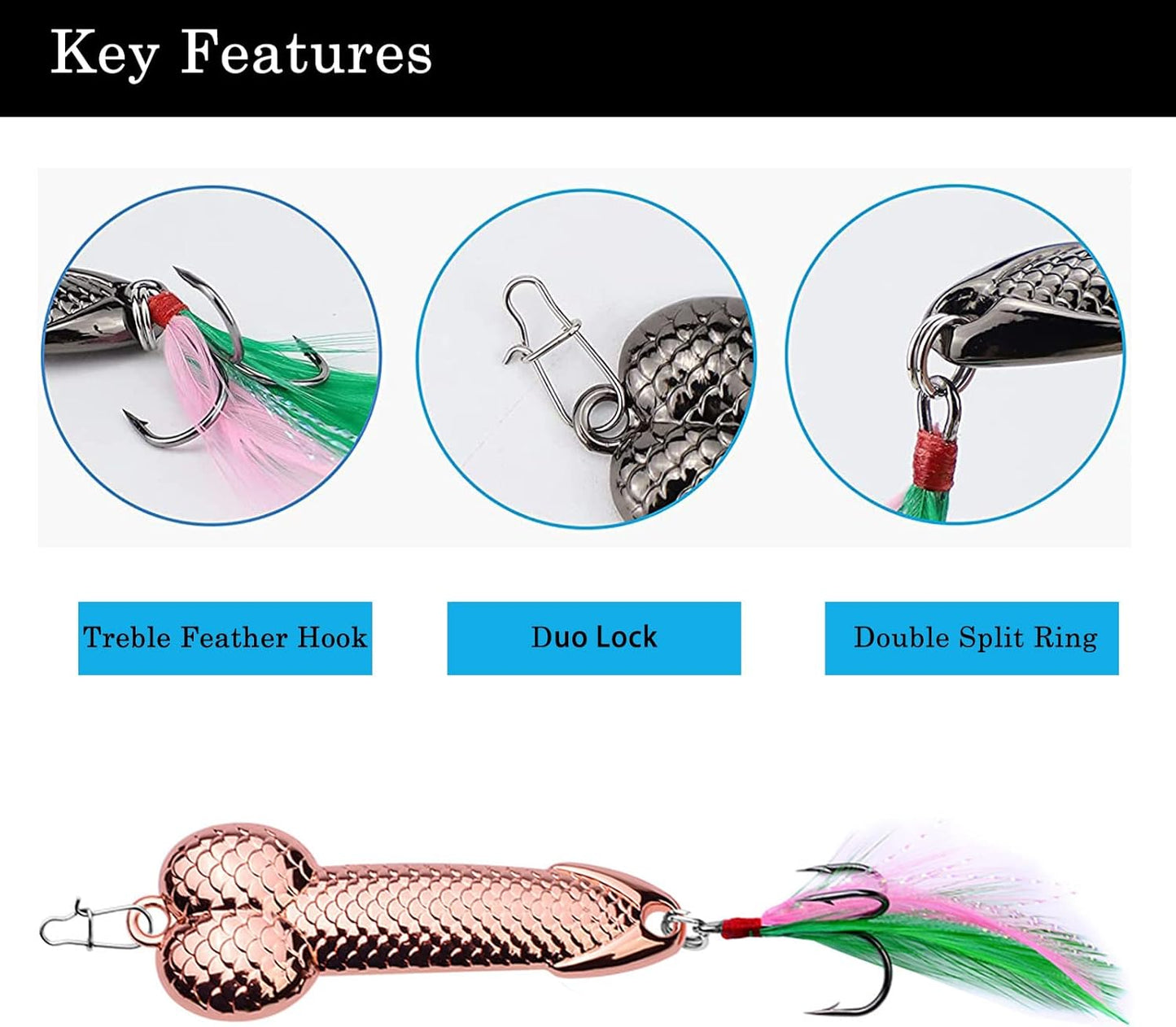 Fishing Lures Gag Gift for Men, White Elephant Gift Father's Day Angler Fishermen Metal Luminous Long Casting Sequin Spoons Lures for Bass