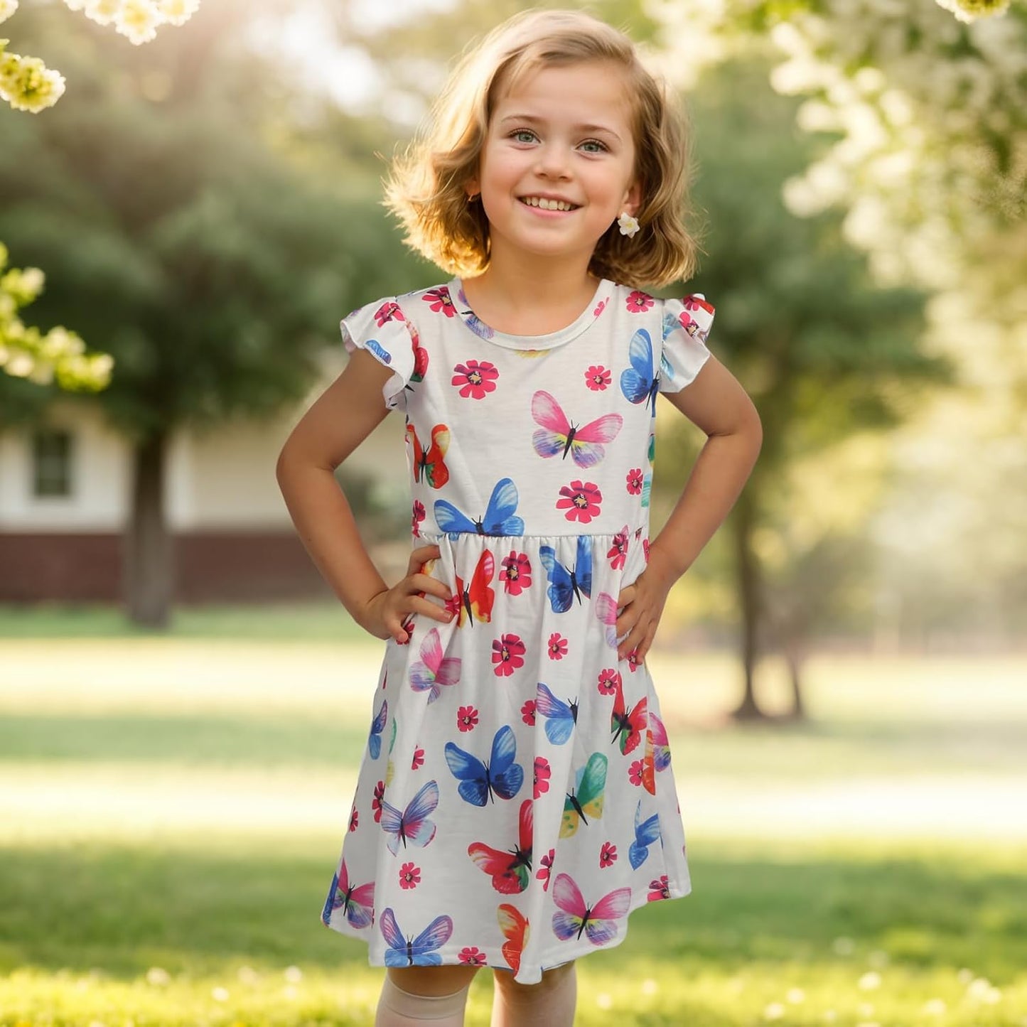 Toddler Little Girls Casual Dresses Short Sleeve Crew Neck Graphic Cartoon Dress for 2-8 Years