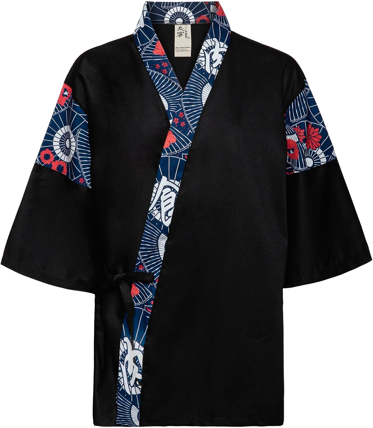 Japanese Sushi Restaurant Chef Coat Uniforms, 3/4 Sleeve Kimono Floral Workwear Jacket Dragon Black Headband XL